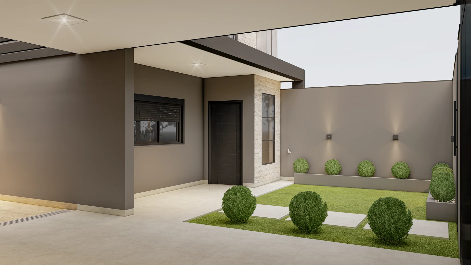 Render fotorrealista da sala principal da Residência 